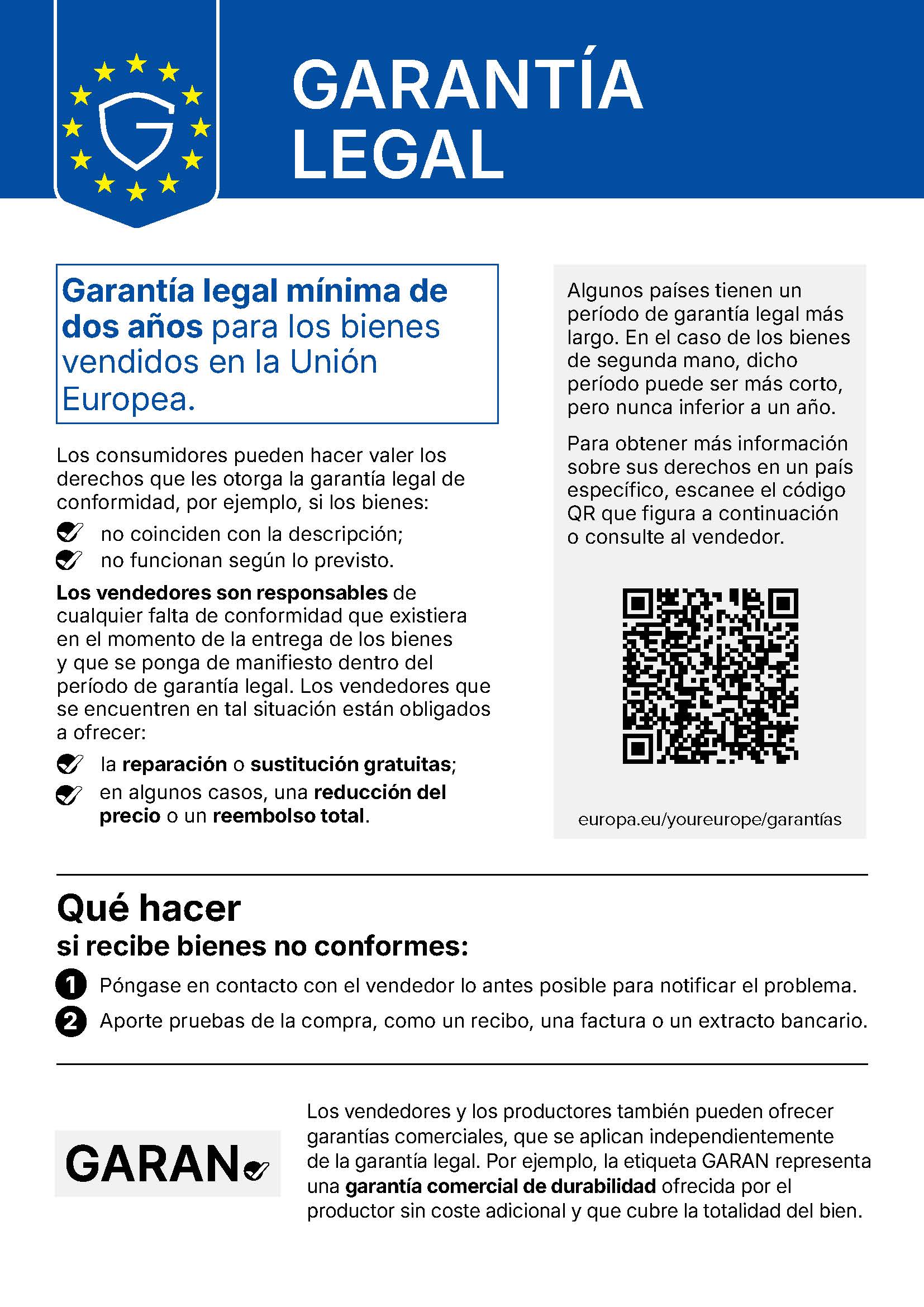 Información sobre la garantía legal en la Unión Europea